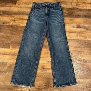 Old Navy Extra High Rise Sky-Hi Wide-Leg Jeans Blue Size 8 Frayed Hem READ